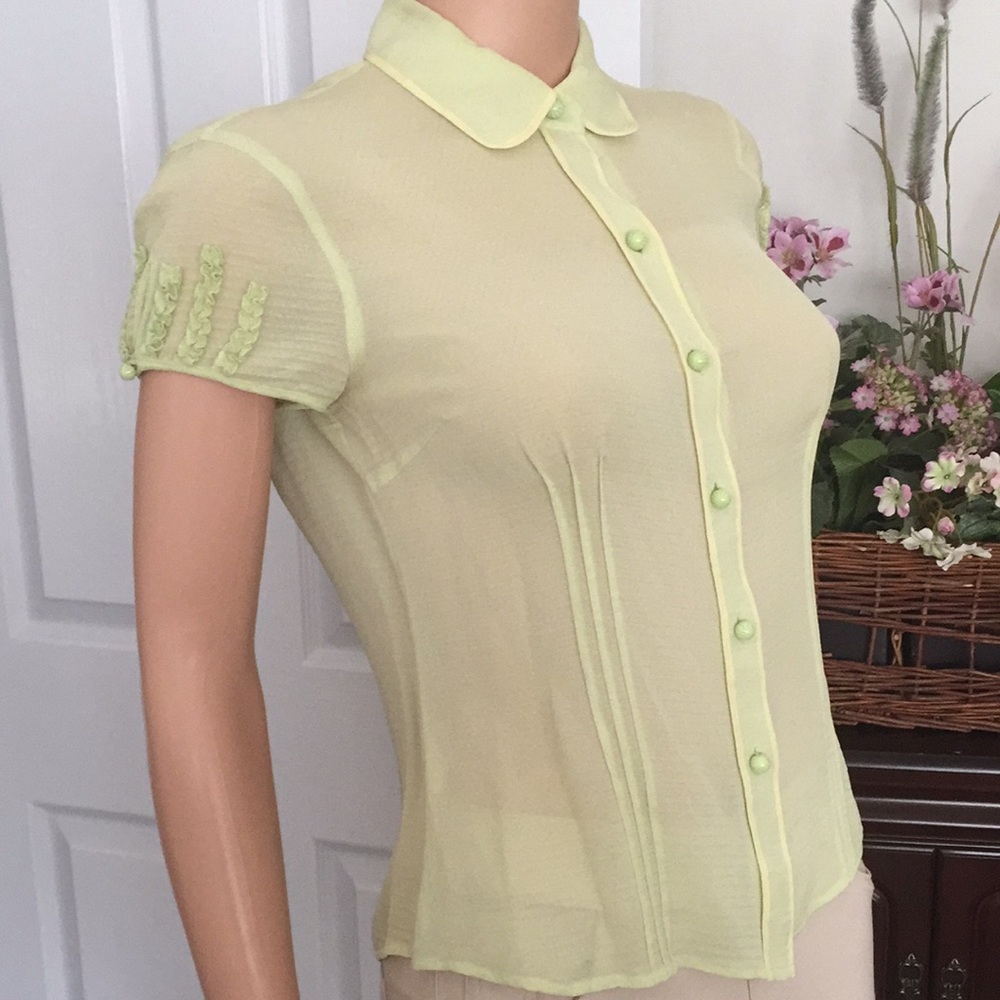 Vintage Ann Taylor 100% Silk Semi Sheer Cap Sleeve Blouse Romantic Elegant Top - Picture 6 of 13